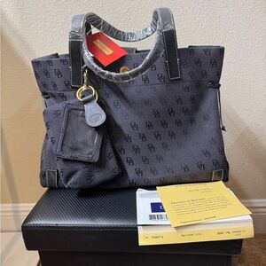 Dooney & Bourke Charcoal Monogram Tote with Pouch